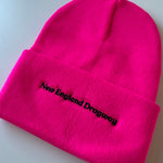 Neon Pink Beanie Hat - Black Embroidery