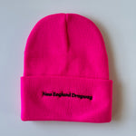 Neon Pink Beanie Hat - Black Embroidery