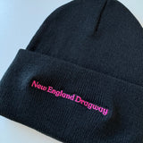 Black Beanie Hat - Pink Embroidery