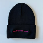 Black Beanie Hat - Pink Embroidery